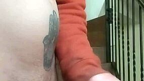 stroking my huge cock in apartment stands while neighbor chats garage below