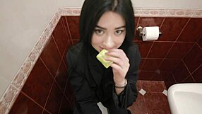 couple sneaks risky bareback finish inside public toilet stall