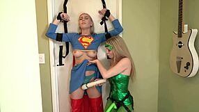 Kay Lovely's bisexual cosplay unleashes strapon dildo fucking wet swollen pussies kissing tits