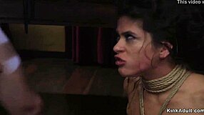 big cock rams bound brunettes ass in kinky bdsm choke fuck