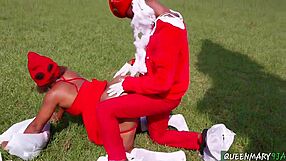 santa bends horny ebony teen mistress over at christmas party for doggystyle pounding