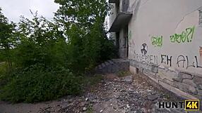 wanna watch this slutty brunette take stranger's cock deep in her ass outdoors?