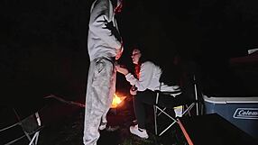 Wife bends over big ass for sneaky doggystyle pounding at public campsite