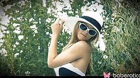 jillian janson fingers her blonde pussy outdoors in erotic solo