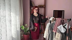 cute nerdy college bookworm strips lingerie in library cosplay