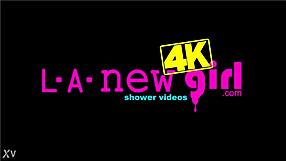 cute teen slut strips for shower but daddy's interview turns massage lesbian