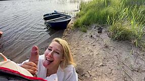 Hot Blonde Fishnet Outdoor Sex with Big Cock Thrusts