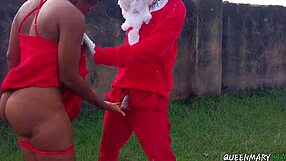 santa bends horny ebony teen mistress over at christmas party for doggystyle pounding