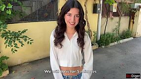 skinny babe flashes then bends for public doggystyle facial cumwalk blowjob