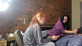 two shy petite girls stroke my monster cock till huge cumshot sprays