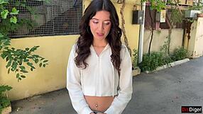 skinny babe flashes then bends for public doggystyle facial cumwalk blowjob