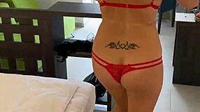 lisa flashes lingerie on balcony showing off tattoo