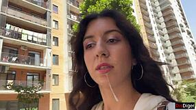 skinny babe flashes then bends for public doggystyle facial cumwalk blowjob