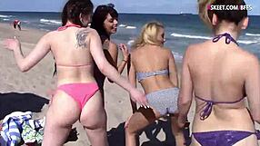 slutty teens flash big asses and suck monster cocks on public beach