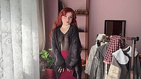 cute nerdy college bookworm strips lingerie in library cosplay