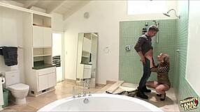 handyman bangs big ass blonde then hubby dives in too