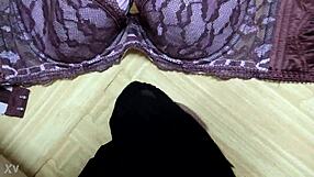 Step Sis Pink Bra Cumshot in Black Lingerie!
