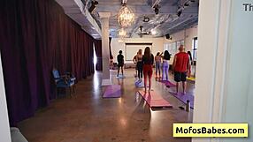 Slutty busty blonde Lindsey Lakes slurps Johnny Love's huge cock in yoga class