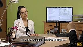 Loan4k. Sexy brunette hottie bends over doggystyle for cash after instrument interview.