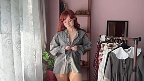 cute nerdy college bookworm strips lingerie in library cosplay