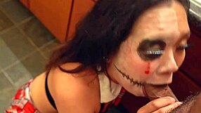 Curvy Asian in Halloween Cosplay Deepthroats Monster Cock Before Huge Facial Cumshot