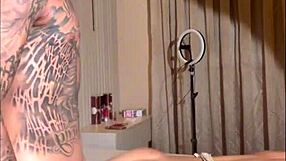 Big-Ass Blonde Swallows Tattooed Stud's Load