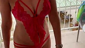 lisa flashes lingerie on balcony showing off tattoo