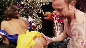 Dwarf Drills Nasty Snow White's Big Fake Tits on Couch