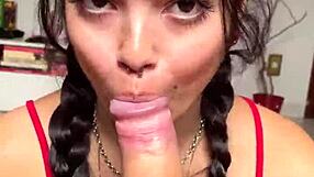 hey check out tranny cutie jerking and sucking wellington prado's huge cock till he explodes