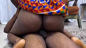 ghana maid bounces big ebony ass on driver's monster cock cowgirl style