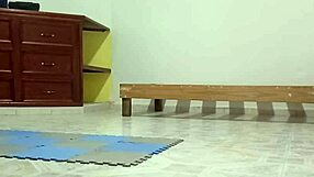 chubby latina neighbor cleans curvy new apartment boldly