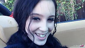 black-haired teen's saggy tits tempt older guy for pickup fuck