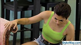 Lesbian customer licks and fucks stuck barista's wet pussy hard