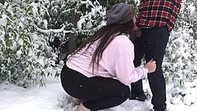 real amateur couple fucks doggystyle in snow with fat asses and natural tits outdoors