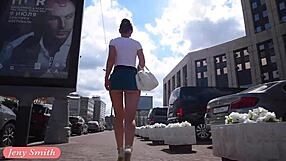 Jeny Smith Flashes Skirt Upskirt Publicly Outdoors