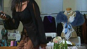 red dressed mommy slut bends for anal lick then monster cock assfucking