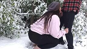 real amateur couple fucks doggystyle in snow with fat asses and natural tits outdoors