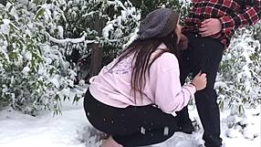 real amateur couple fucks doggystyle in snow with fat asses and natural tits outdoors