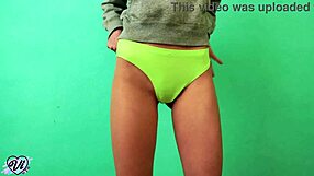 Babe tries on panties fingers tight pussy showing off her sexy small waist