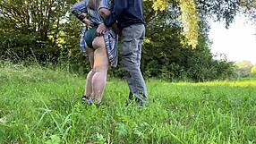 Sexy Milf Drops Panties Jerks Cock Outdoors in Nature with Wet Hairy Pussy and Big Ass