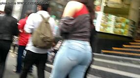 Check out that big ass latina teen in tight jeans voyeur style