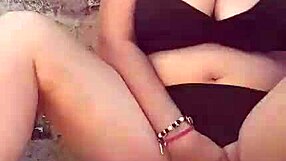 😍 Mature blonde milf flashes huge natural tits big nipples and pussy lips on beach 👙🌊