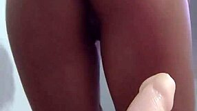 skinny brazilian ebony teases her wet pussy on massive dildo in public flash