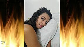 Jade's juicy shaved pussy drips as brunette flashes huge tits for husband.