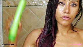 Elegant Brunette Beauty Enjoys Relaxing Shower and Photoshoot Prep