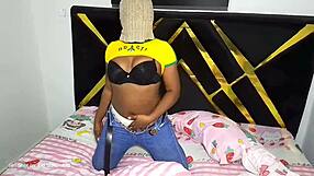 Horny ebony shakes big ass while masturbating wildly