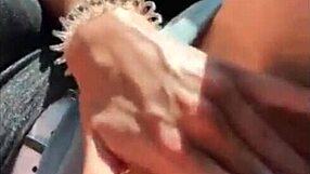 Blonde fingers pussy to orgasm in public car? watch now