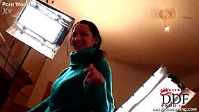 brunette with brown eyes and small tits sweetly sucks down meat pipe