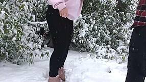 real amateur couple fucks doggystyle in snow with fat asses and natural tits outdoors