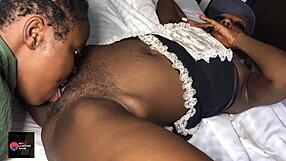 Two juicy black lesbian roommates with small waists squirt pussy close-up in dorm, what's next?